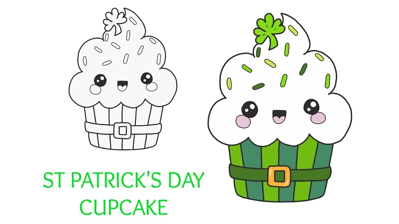 1280x720 St Patrick's Day Kawaii Cupcake Drawing Tutorial