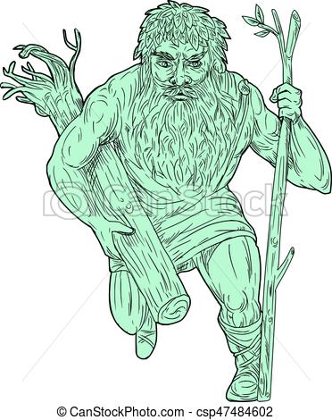 372x470 Leshy Tree Runk Staff Drawing. Drawing Sketch Style Vector