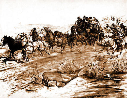500x385 Stagecoach Drawings Stagecoach Under Fire Poster By Joe Gish