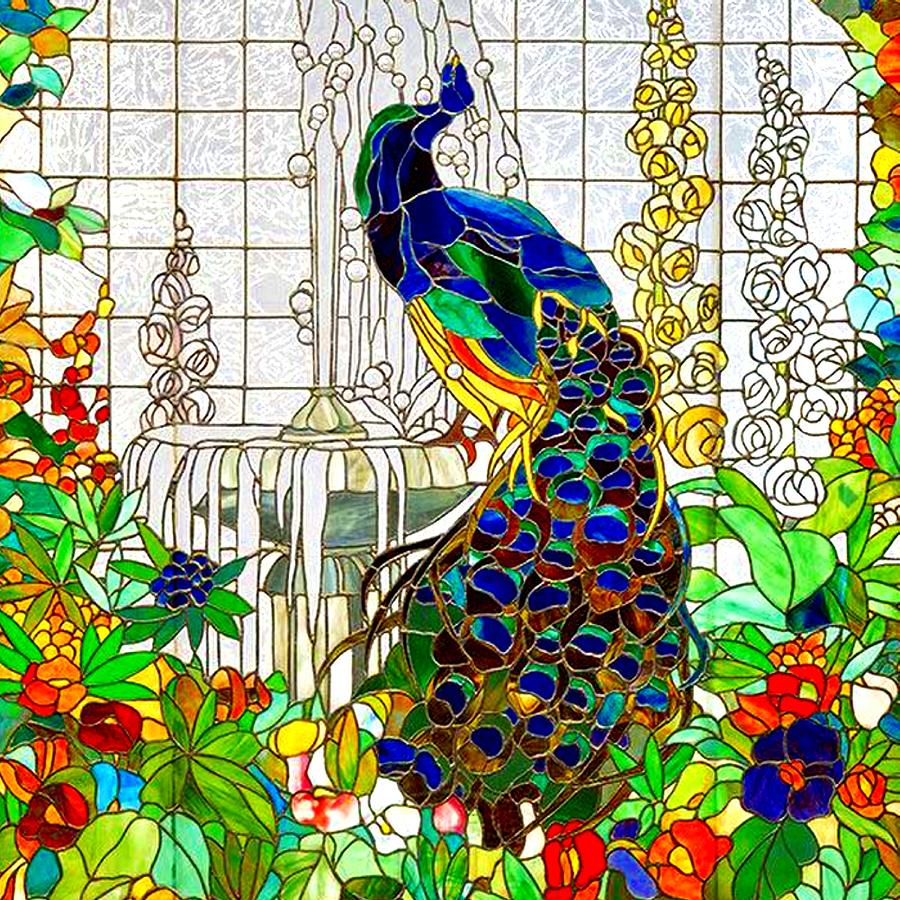 900x900 Peacock Stained Glass Digital Art By Marianne Dow