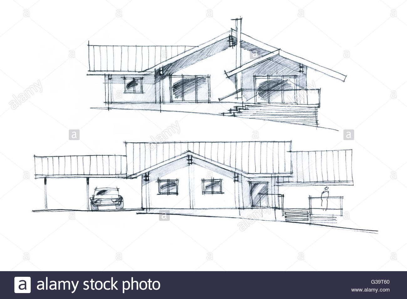 1300x956 Hand Drawing Of A House Plan With Stairs And Parking Place In Two