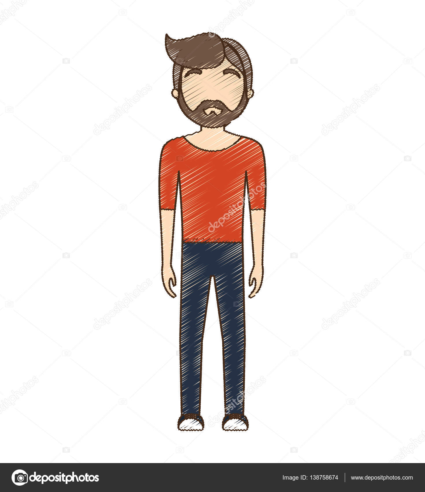 1470x1700 Drawing Avatar Bearded Man Red Shirt Standing Stock Vector Djv