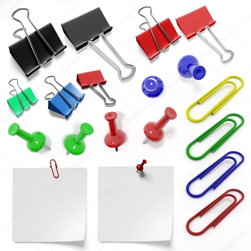 1024x1024 Stationery Set Of Staples, Clips And Drawing Pins Stock Photo