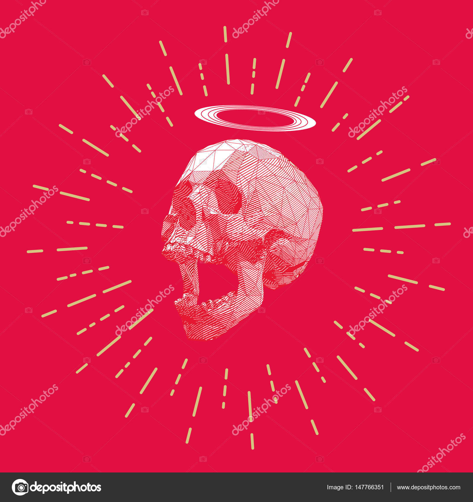 1600x1700 Low Poly Stripe Skull With Starburst Drawing Stock Vector