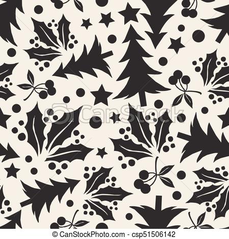 450x470 Seamless Monochrome Xmas Pine Tree With Dot And Star Pattern