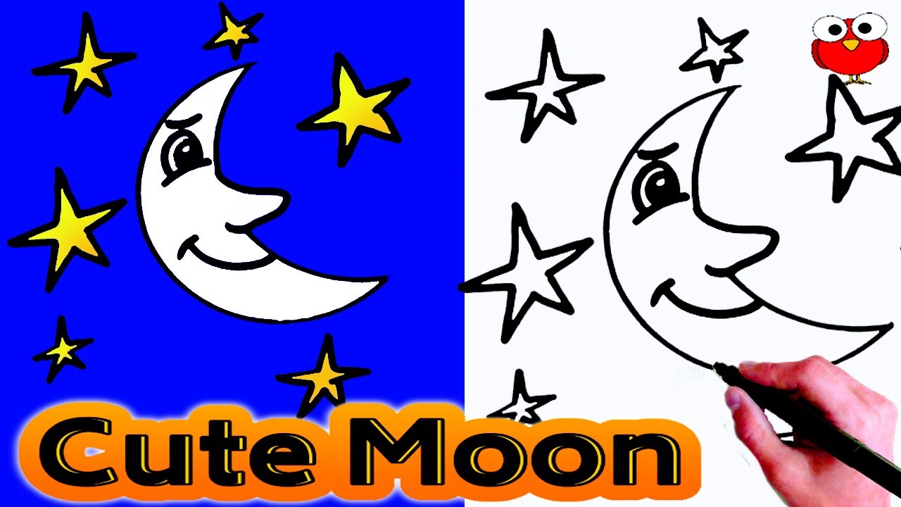 1280x720 How To Draw Cute Moon With Stars Drawing Step By Step For Kids