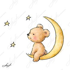 236x236 The Drawing Of Cute Teddy Bear Sitting On The Moon And Watching