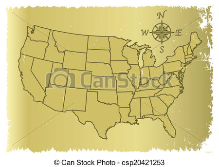 450x343 Old United States Of America Map. An Outline Map Of Clipart