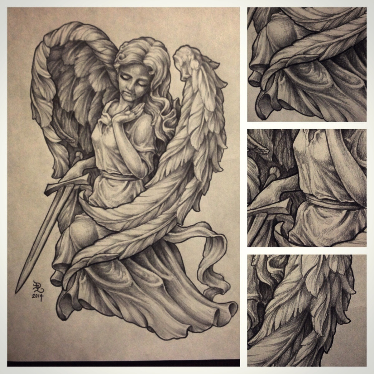 1200x1200 Pencil Drawing Of An Angel Statue