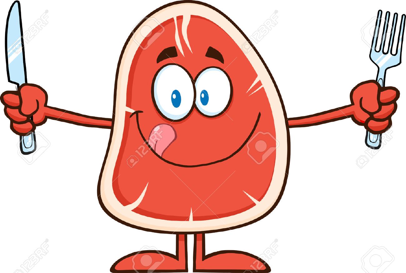 1300x875 Hungry Steak Cartoon Mascot Character With Knife And Fork