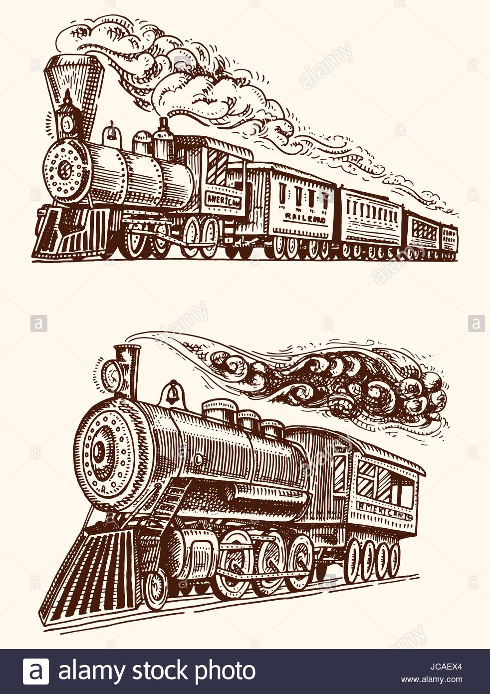 982x1390 Engraved Vintage, Hand Drawn, Old Locomotive Or Train With Steam