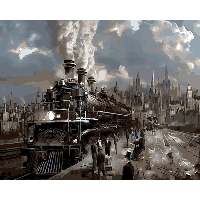 640x640 Steam Locomotive Diy Digital Oil Painting By Numbers Paint Drawing