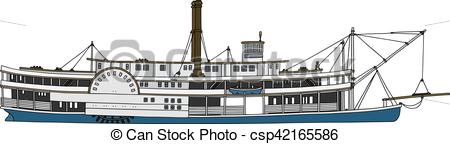 450x144 Historical Paddle Steamboat. Hand Drawing Of A Vintage Steam