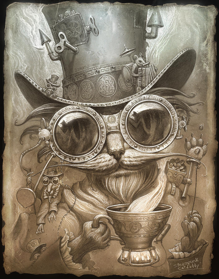 707x900 Steampunk Cat Painting By Jeff Haynie