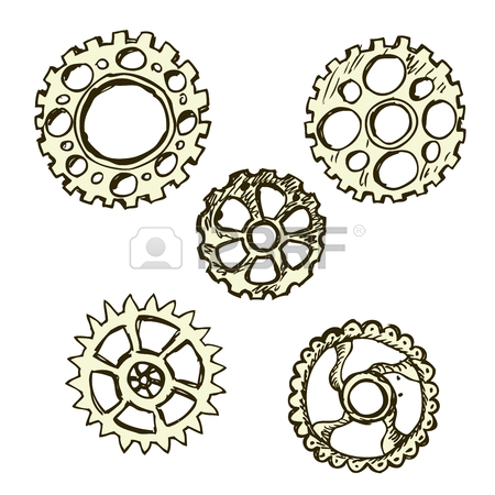 450x450 Steel Gears, Steampunk, Hand Drawing, Vector Illustration Royalty