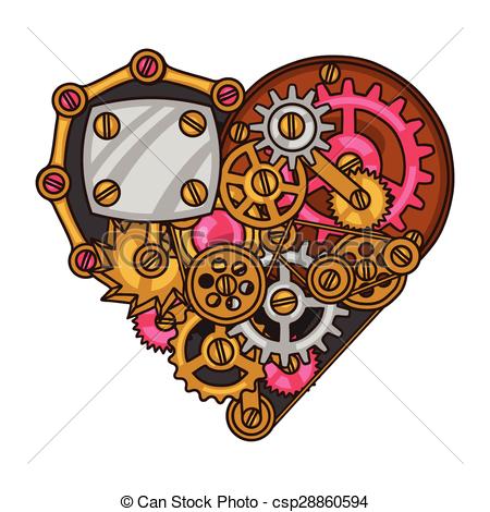 450x470 Steampunk Heart Collage Of Metal Gears In Doodle Style. Eps