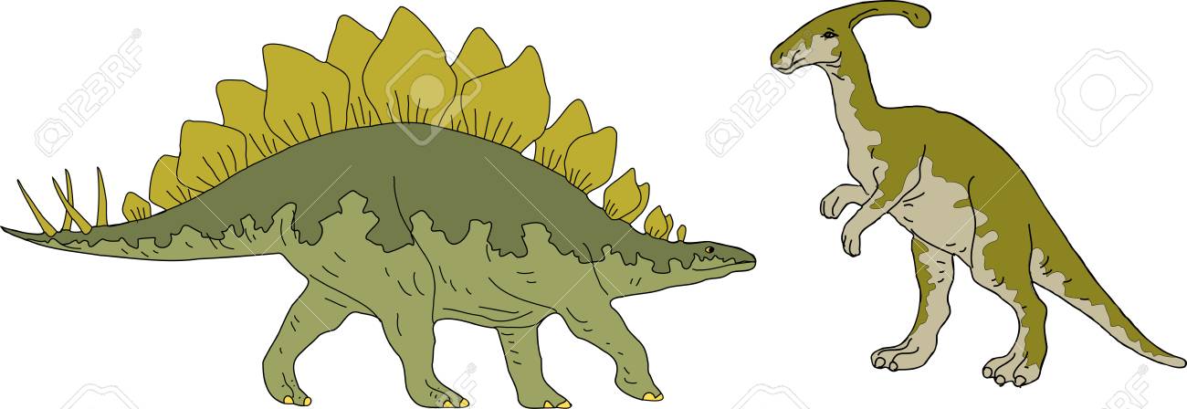 1300x448 Parasaurolophus And Stegosaurus Drawing Royalty Free Cliparts