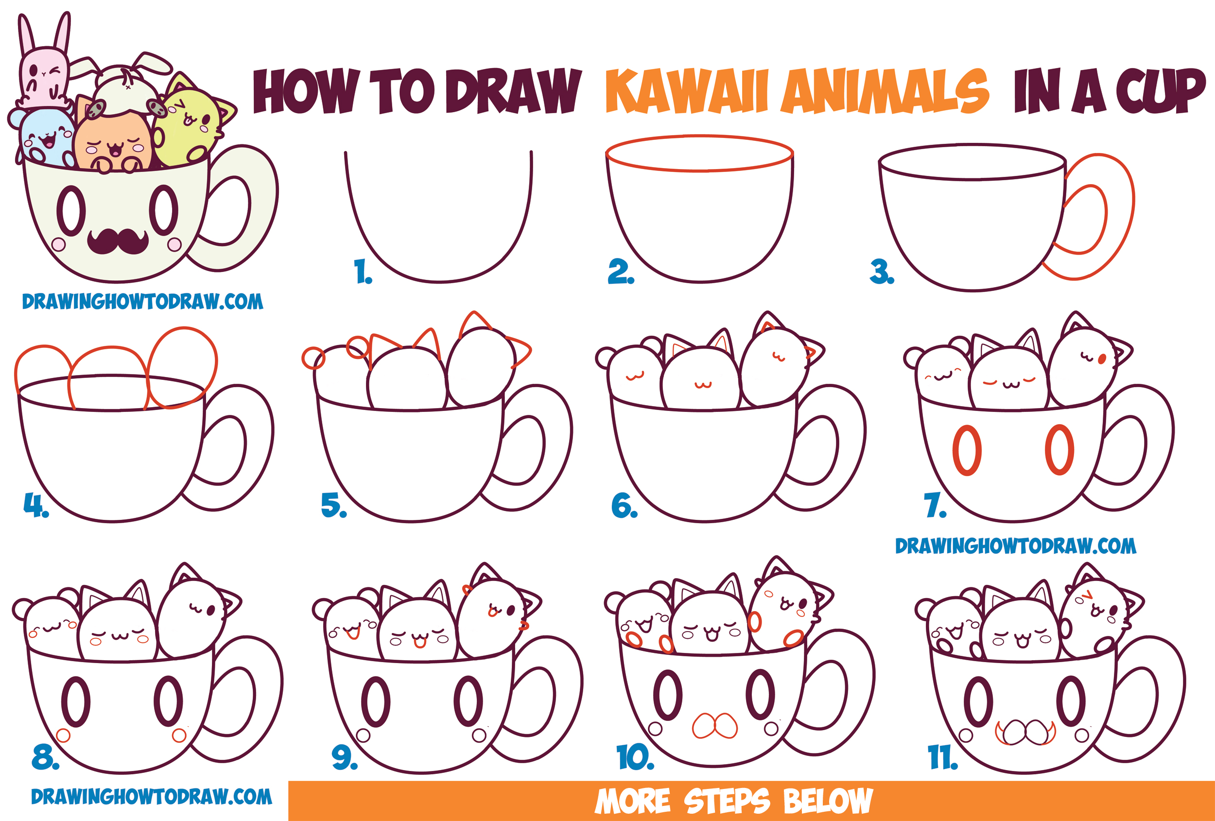 2500x1690 How To Draw Cute Kawaii Animals And Characters In A Coffee Cup