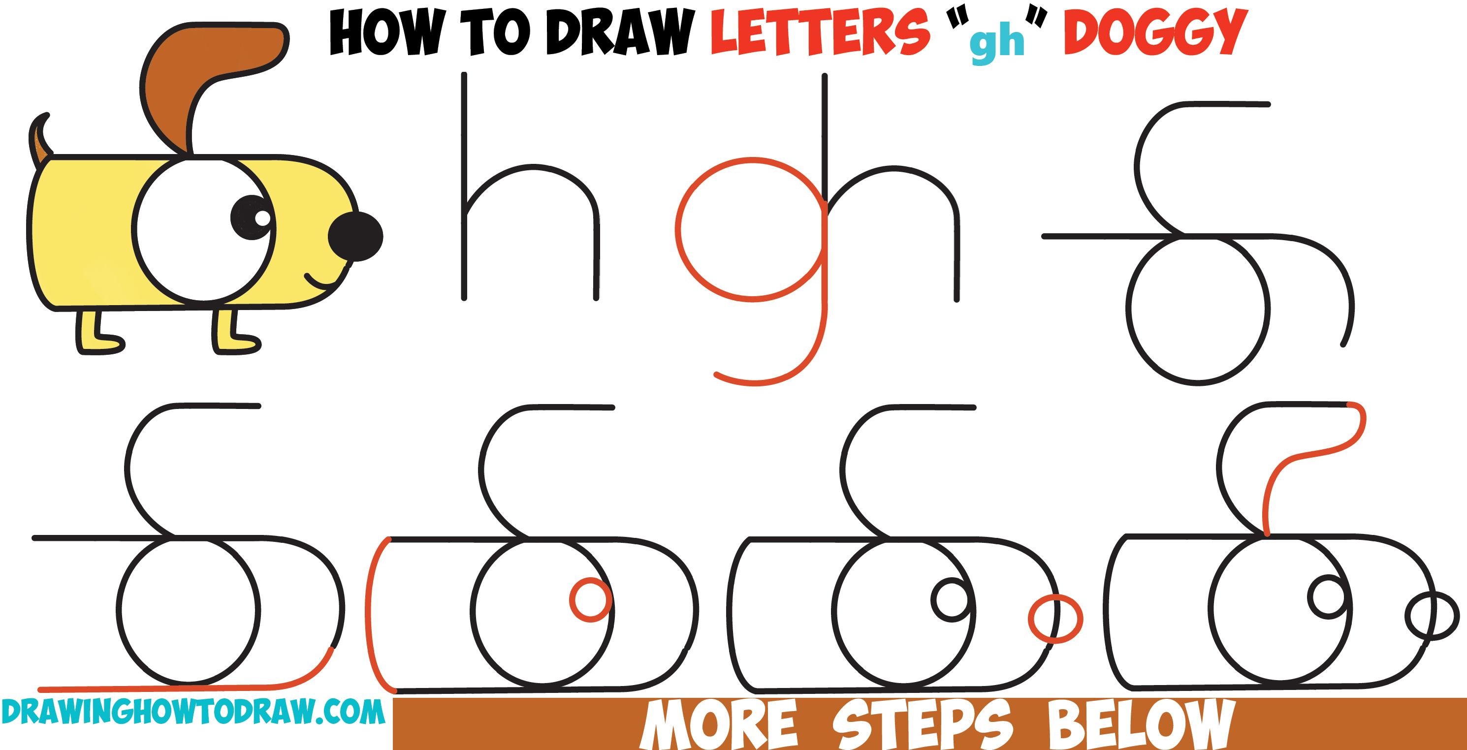 2980x1524 How To Draw A Cartoon Dog From Letters G And H Easy Step By