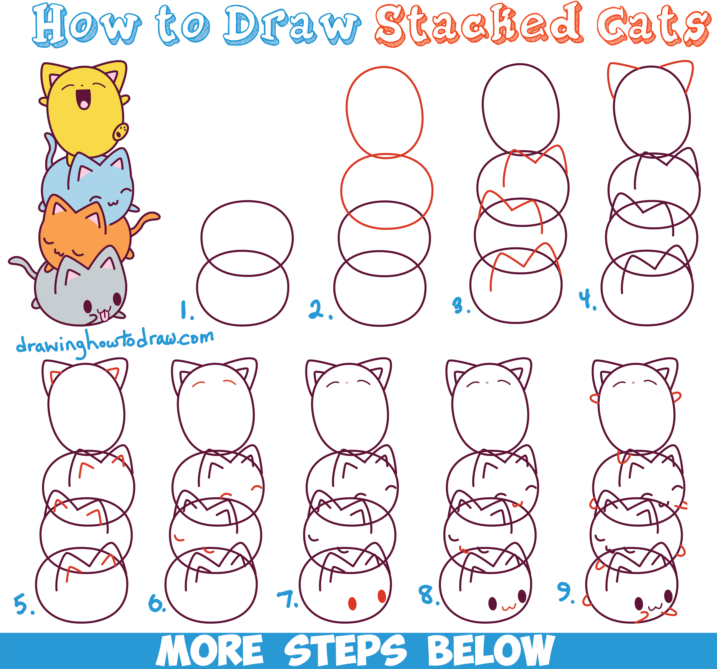 2500x2331 Cat Drawing Step By Step How To Draw Cute Kawaii Cats Stacked