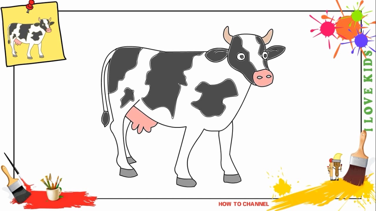 1280x720 How To Draw A Cow Simple Amp Easy Step By Step For Kids, Beginners
