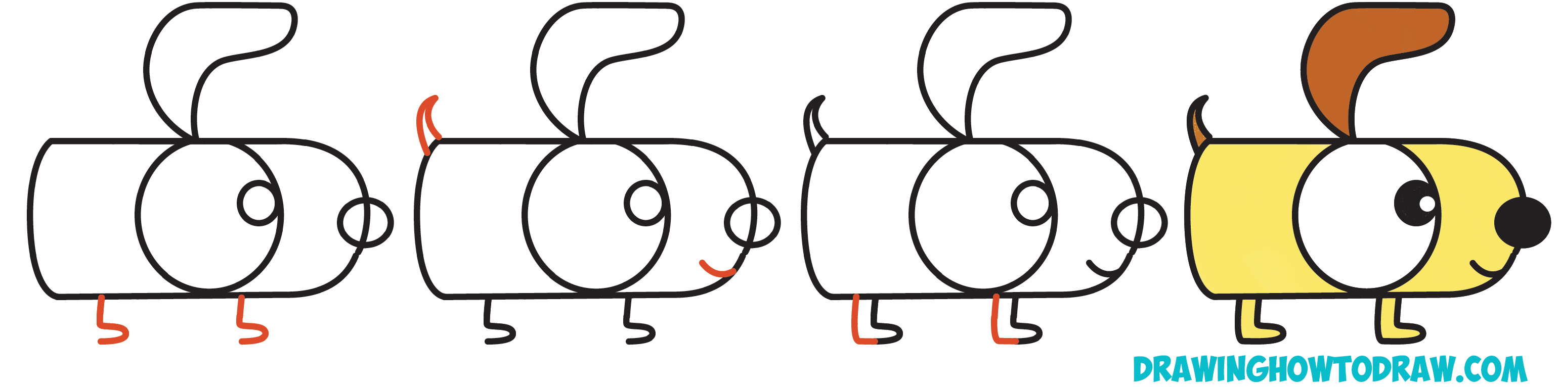 3080x766 How To Draw A Cartoon Dog From Letters G And H Easy Step By