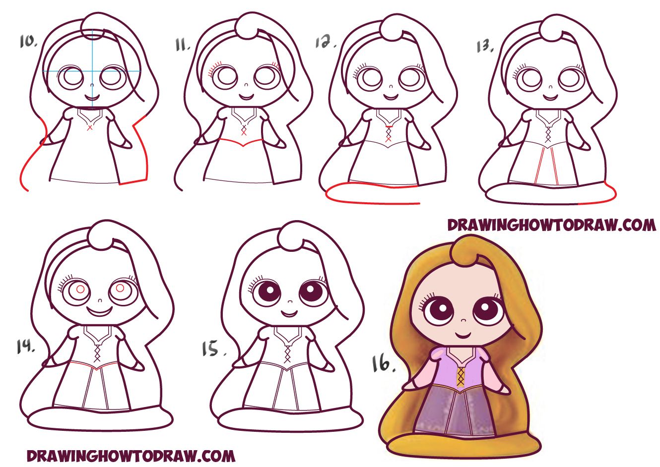 1330x942 How To Draw Kawaii Chibi Rapunzel From Disney's Tangled In Easy