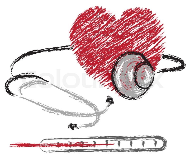800x666 Vector Medical Sketch Of Heart, Stethoscope And Thermometer