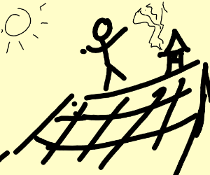 300x250 Stick Man On Roof Of Tiled House