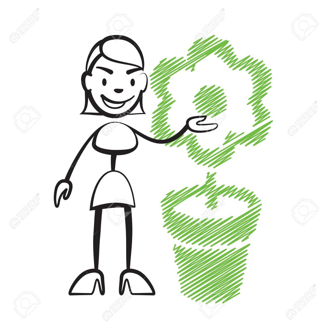 1300x1300 Stick Figure Woman With Flower, Stickman Vector Drawing On White