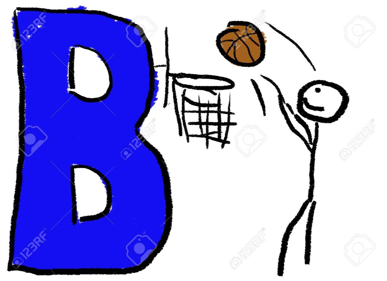 1300x945 A Childlike Drawing Of The Letter B Colored Blue, With A Stick