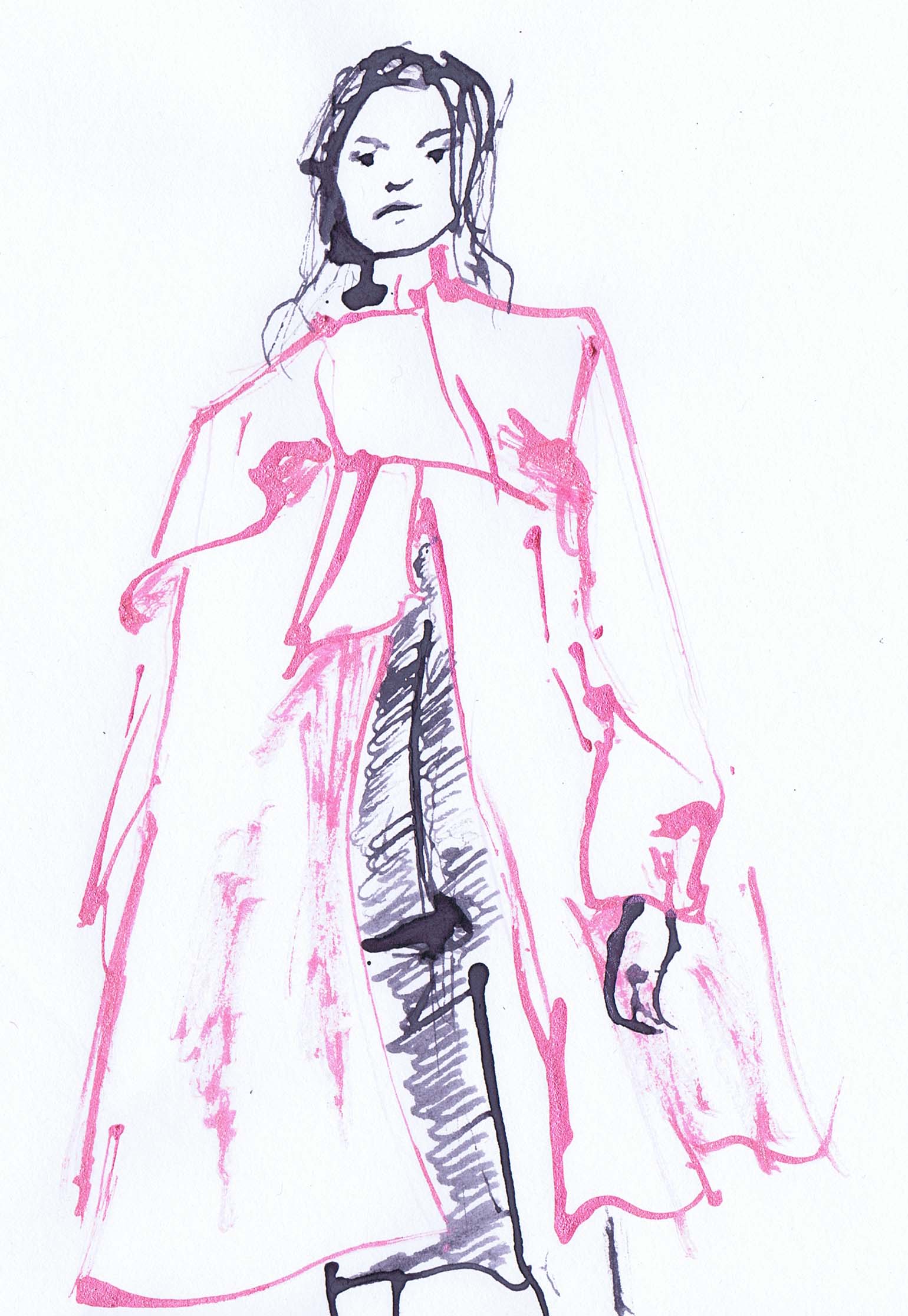 1540x2231 Stick Fashion Drawings Pink Coat Drawesome Illustration