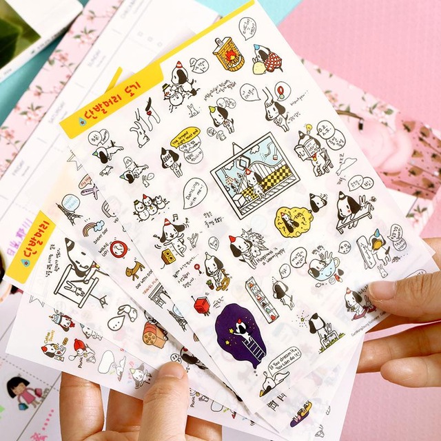640x640 4 Sheets1 Lot Diary Planner Stickers Drawing Cartoon Dog
