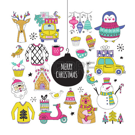 450x450 Christmas Holiday Cute Hand Drawing Elements And Stickers