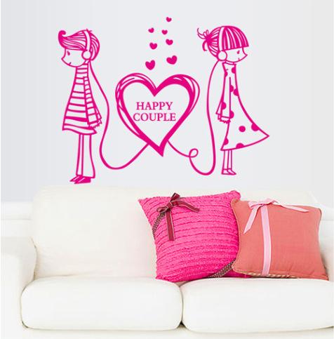 476x483 Romantic Love Wall Sticker Bedroom Wedding Heart Couple Wallpaper