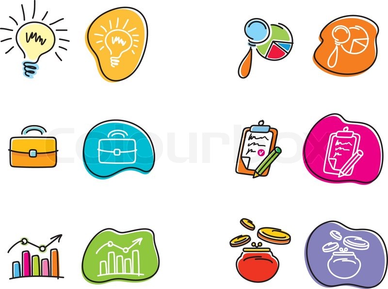 800x596 Set Of Drawing Finance Stickers Icon Carton Design Style Stock