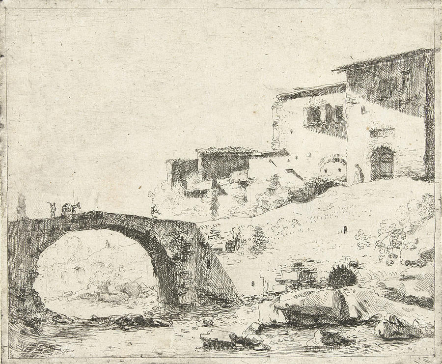 900x741 Stone Bridge With Donkey Driver At Homes Drawing By Artokoloro