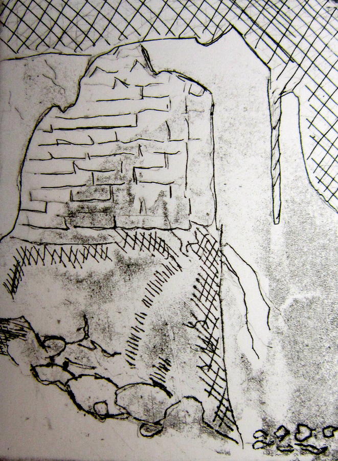 661x900 Old Stone Wall Etching Drawing By Marita Mcveigh