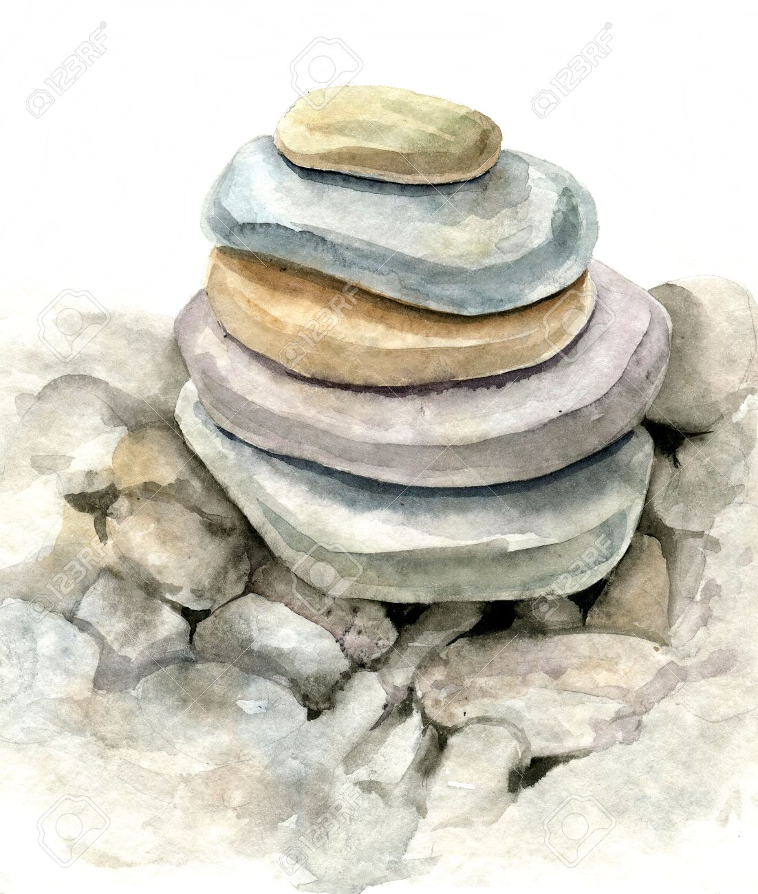 1102x1300 Round Sea Stones Drawing By Watercolor, Stones, Lying On One