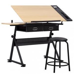 300x300 Office Drawing Desk Station Adjustable Drafting Table Set W Stool