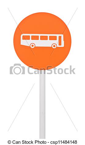 277x470 Orange Bus Stop Sign On Post Pole (Isolated On White Drawing