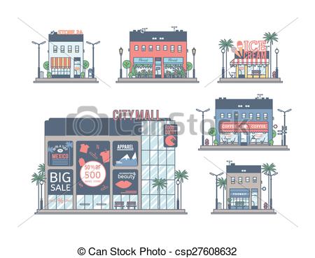 450x369 The Set Of Stores. Drawings Of Individual Buildings. Vectors
