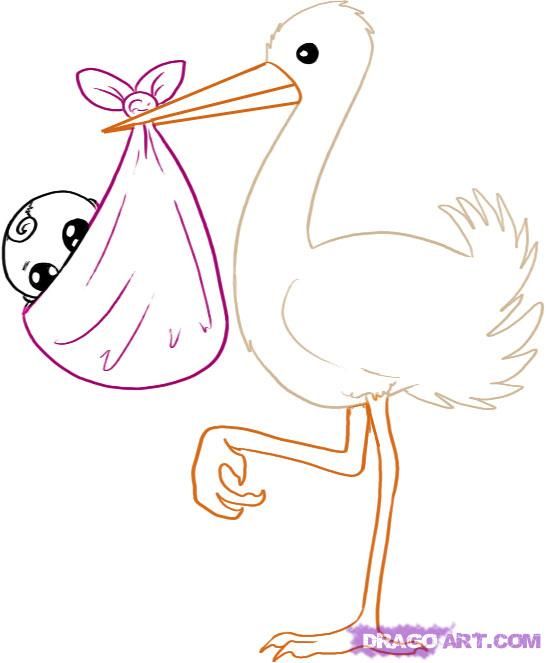 546x663 How To Draw A Stork With A Baby Step 4 A Thread