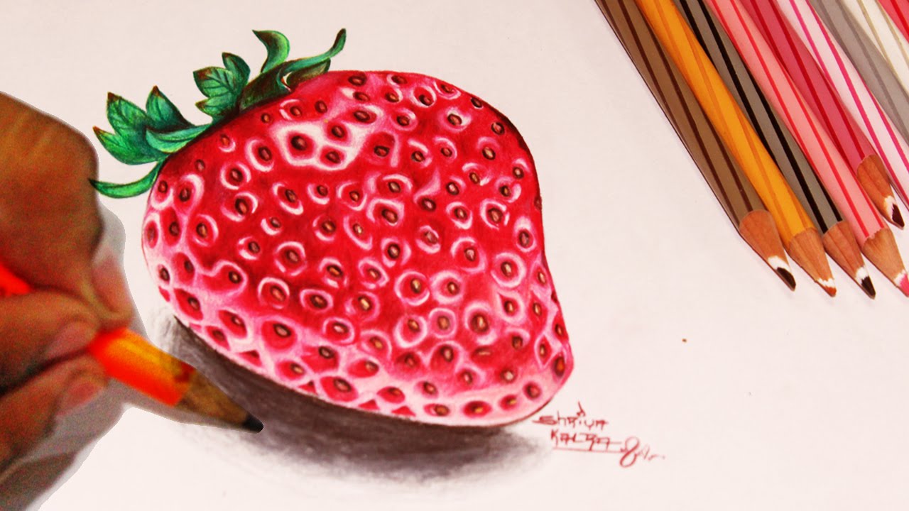 1280x720 Draw Strawberry Color Pencil Version Step By Step Video