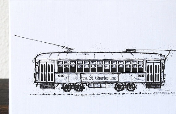 570x369 Vintage New Orleans Streetcar Drawing Pen Amp Ink Stationery, St