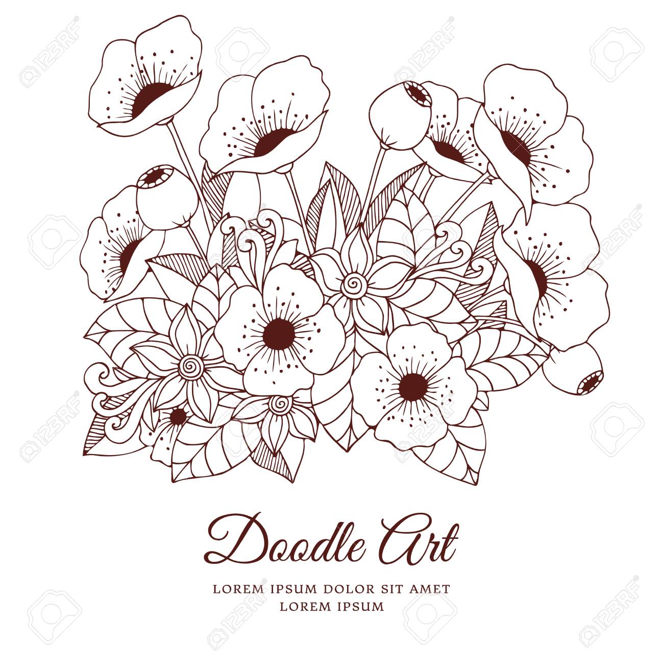 1299x1300 Vector Illustration Zentangl Flowers Poppies. Doodle Drawing