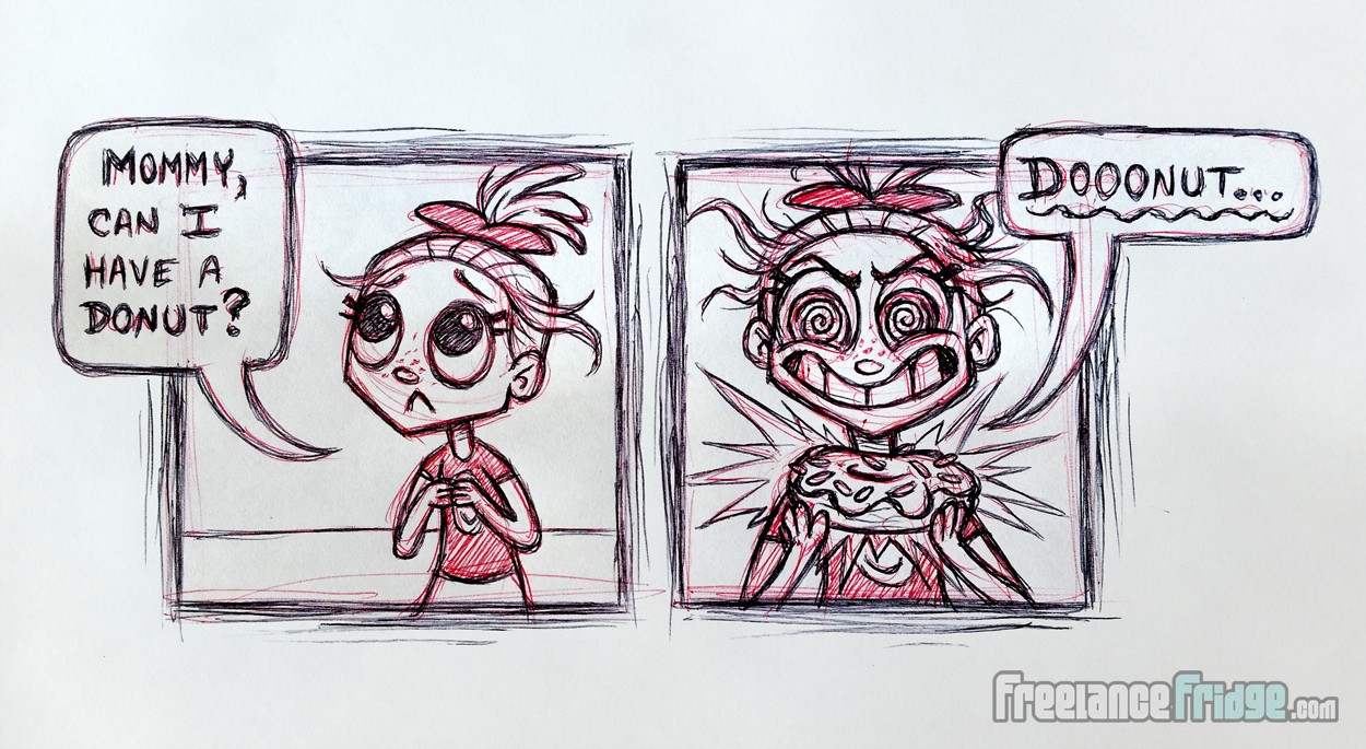 1250x685 Donut Loving Girl Comic Strip Freelance Fridge Illustration