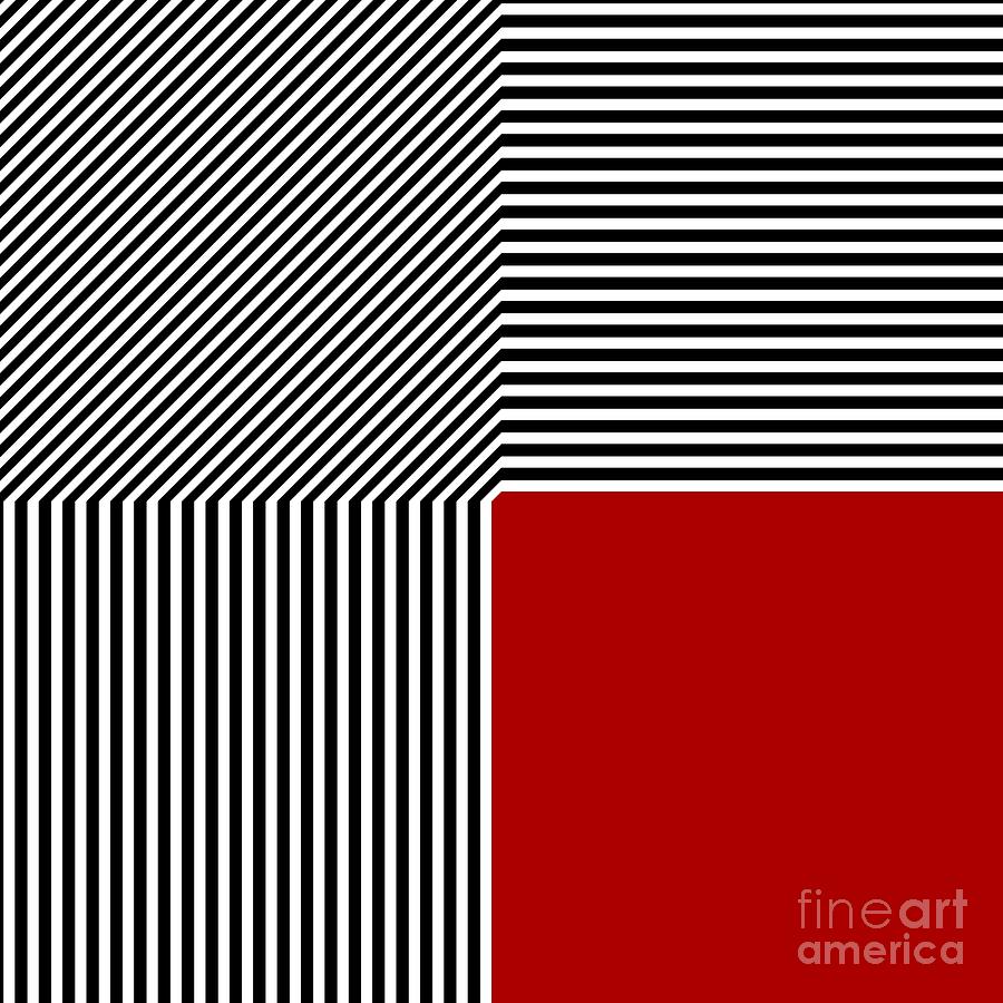 900x900 Geometric Abstraction Black And White Stripes Red Square Drawing