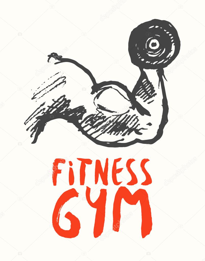 804x1023 Drawn Strong Arm Dumbbell Logo Symbol Template Stock Vector