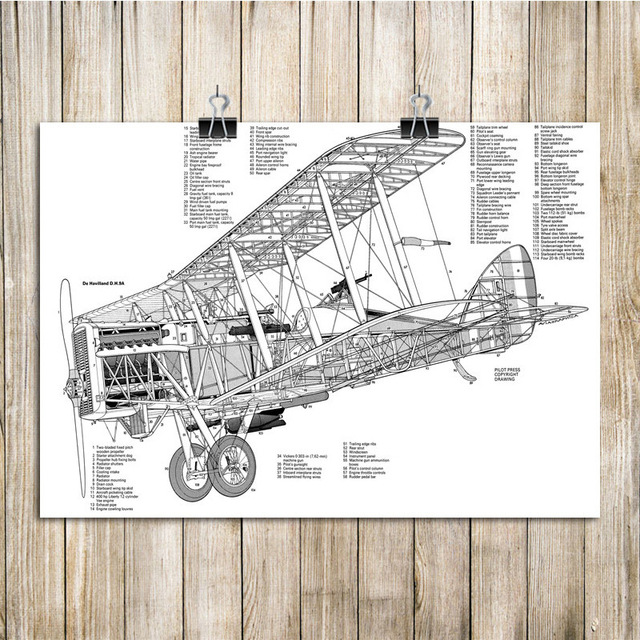 640x640 Hot Sale Plane Structure Drawing Retro Wall Sticker Home Decor
